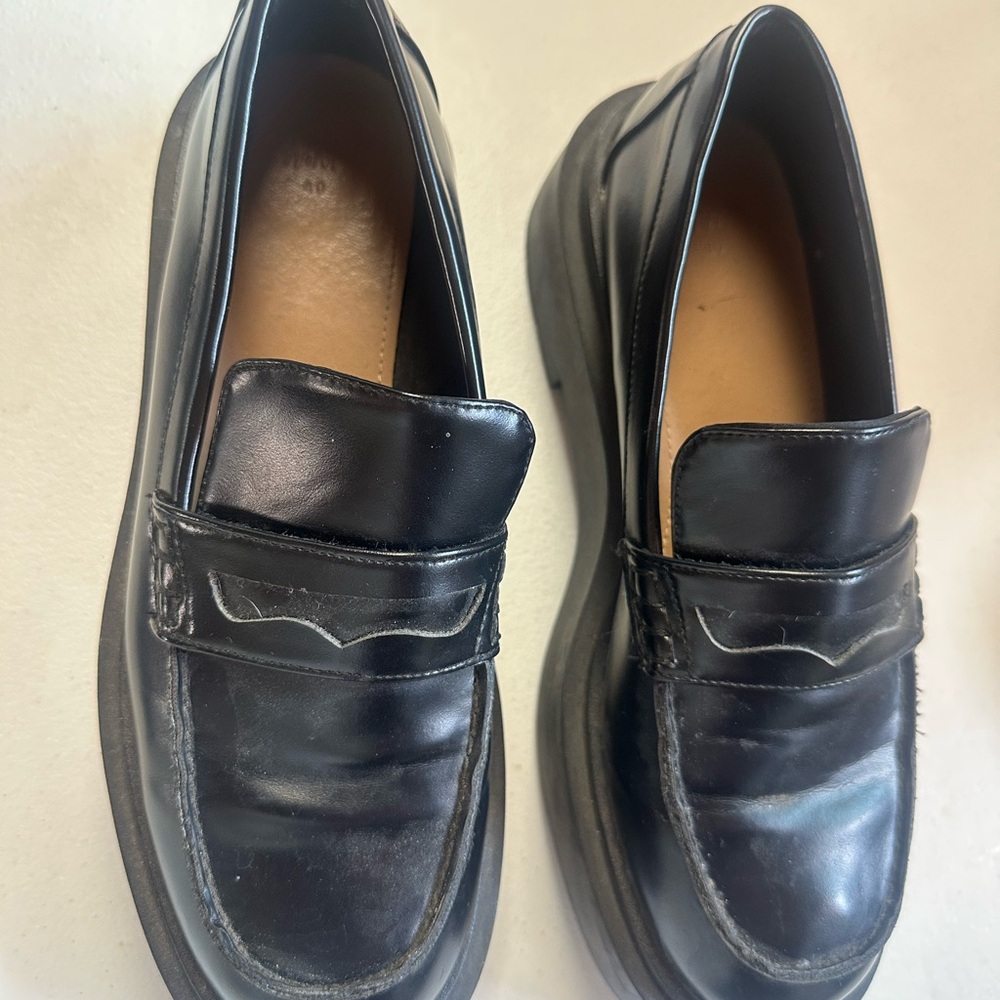 H&M Black chunky Leather Penny Loafers